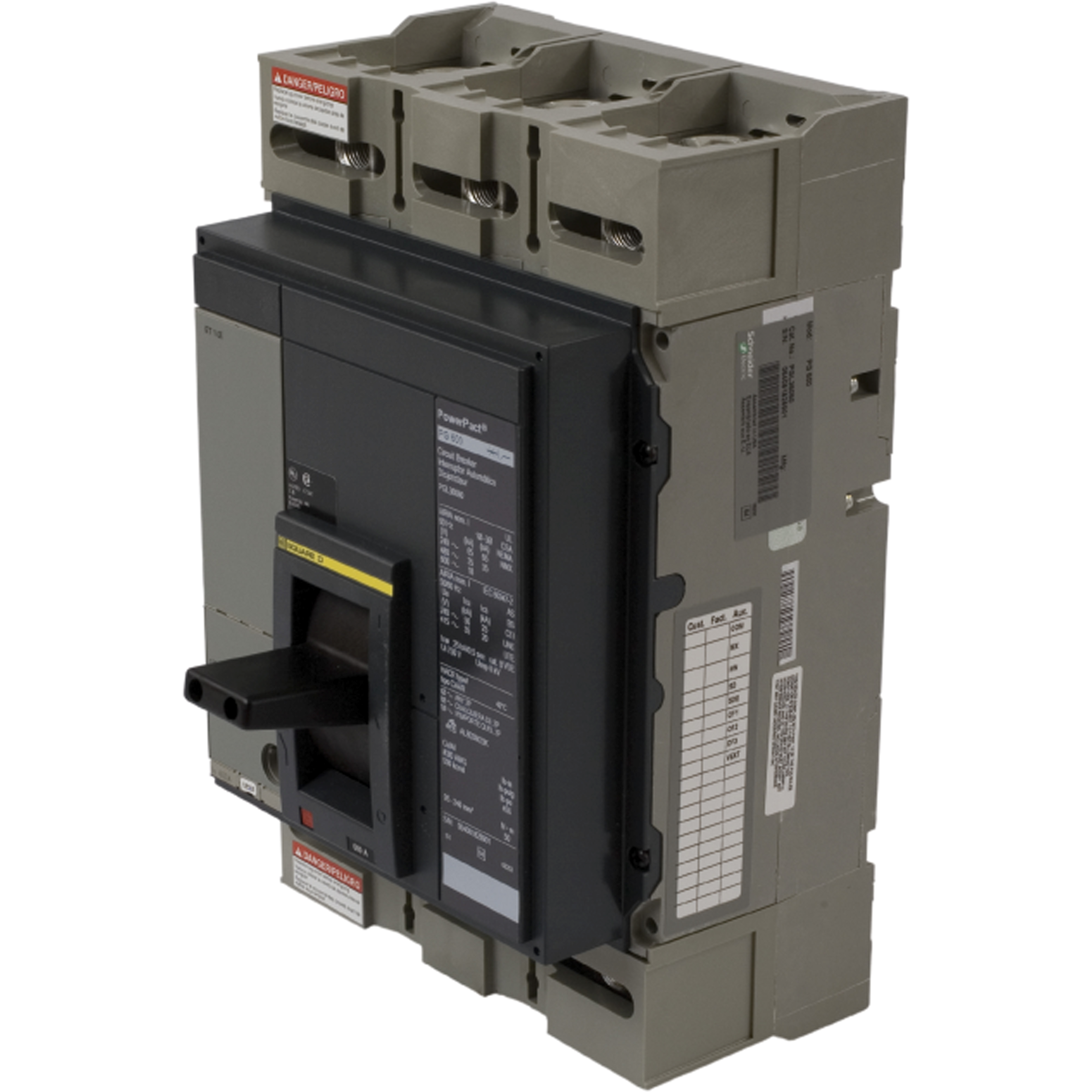 Circuit breaker, PowerPacT P, 800A, 3 pole, 600VAC, 18kA, lugs, Micrologic 5.0H, 80%, modbus